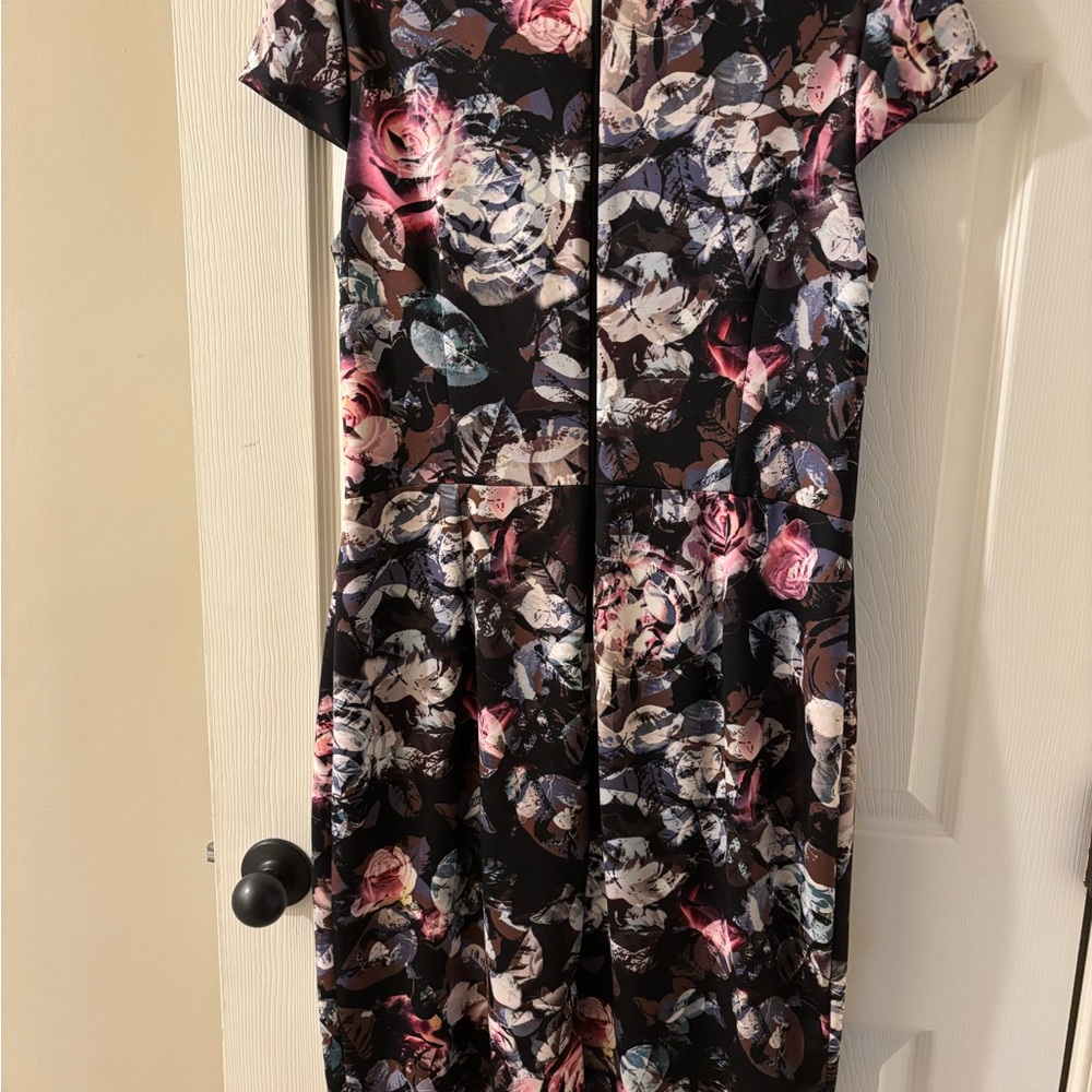 ANTONIO MELANI Black and Pink Floral Midi Dress Size 14 - Picture 3 of 8